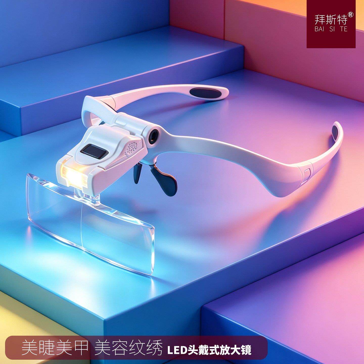 头戴式放大镜带灯高清纹绣对线专用随身携带眼镜型扩大美嫁接睫毛