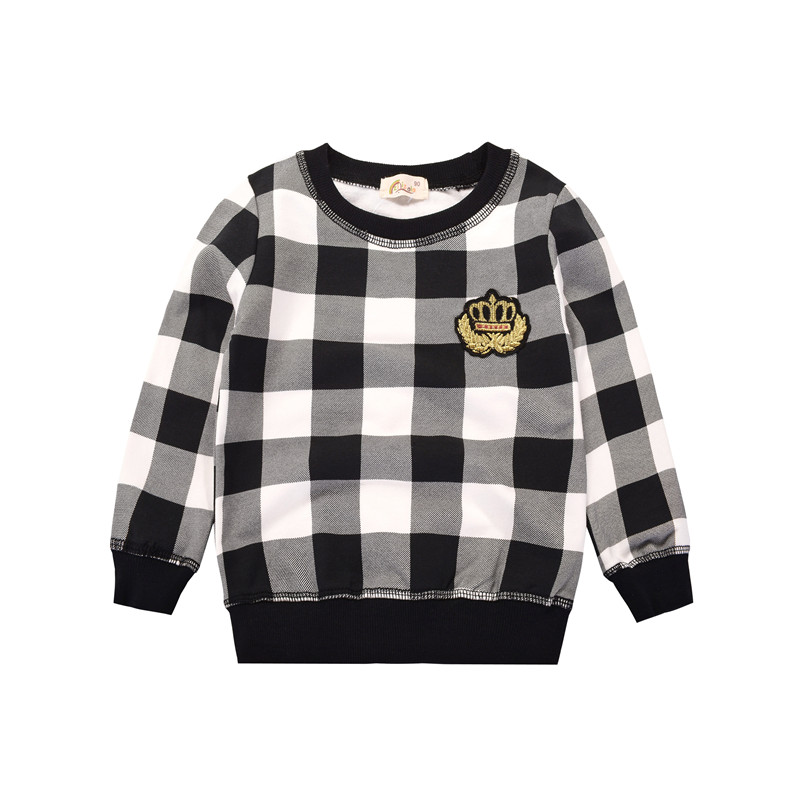 男童卫衣春秋装新款童装儿童套头衫宝宝上衣女童薄绒韩版格子长袖