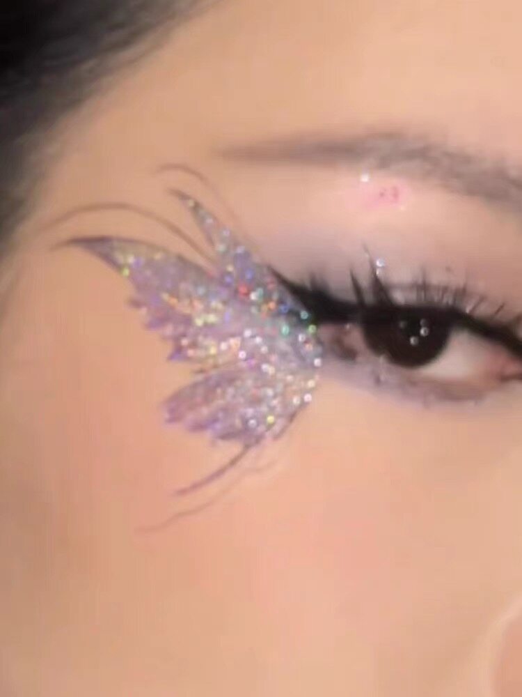 蝴蝶细闪纹身贴纸细闪脸部儿童彩色防水高级感眼角锁骨炫彩闪粉贴