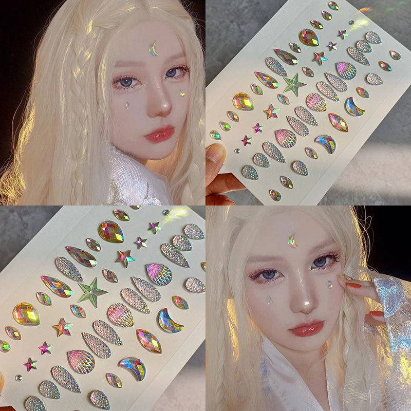 免胶音乐节舞台脸部饰品仙女眉心眼妆亮钻泪痣贴闪钻化妆贴水钻贴