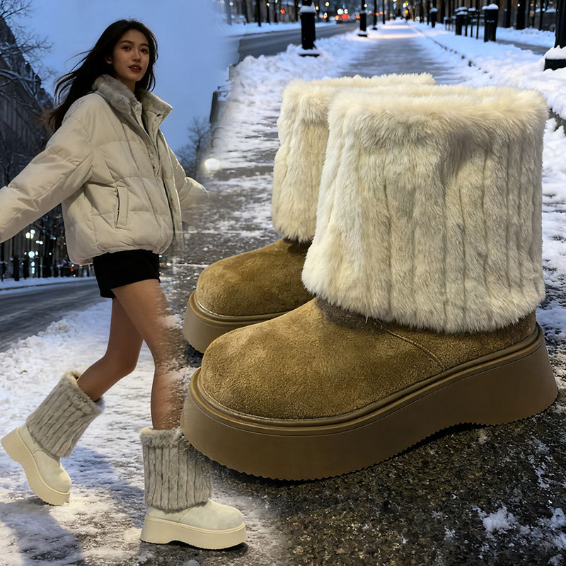 复古加绒厚底雪地靴女