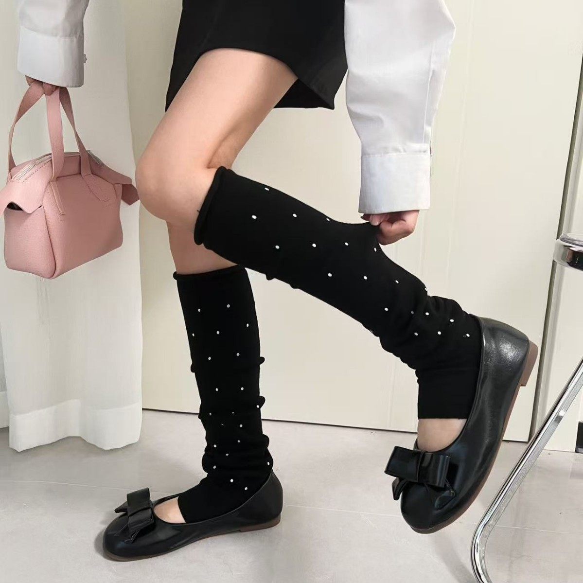 秋冬波点踩脚过膝堆堆袜套