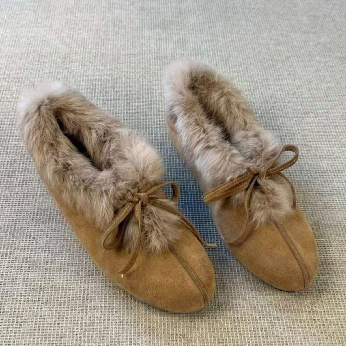 2025新款秋冬保暖百搭平底加绒单鞋女复古蝴蝶结一脚蹬懒人毛毛鞋,女鞋,棉鞋,淘宝优惠券,粉丝福利购,淘宝优惠卷