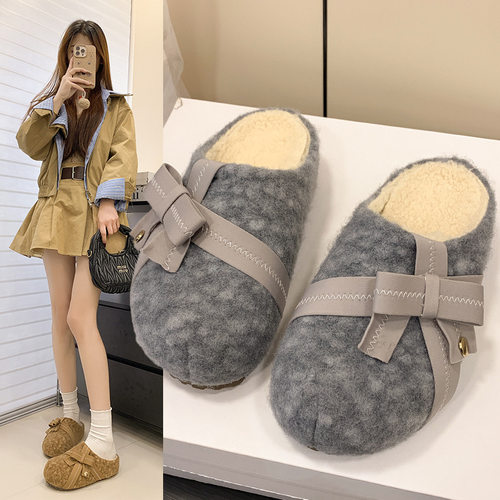 冬季毛绒勃肯包头厚底女款穆勒拖