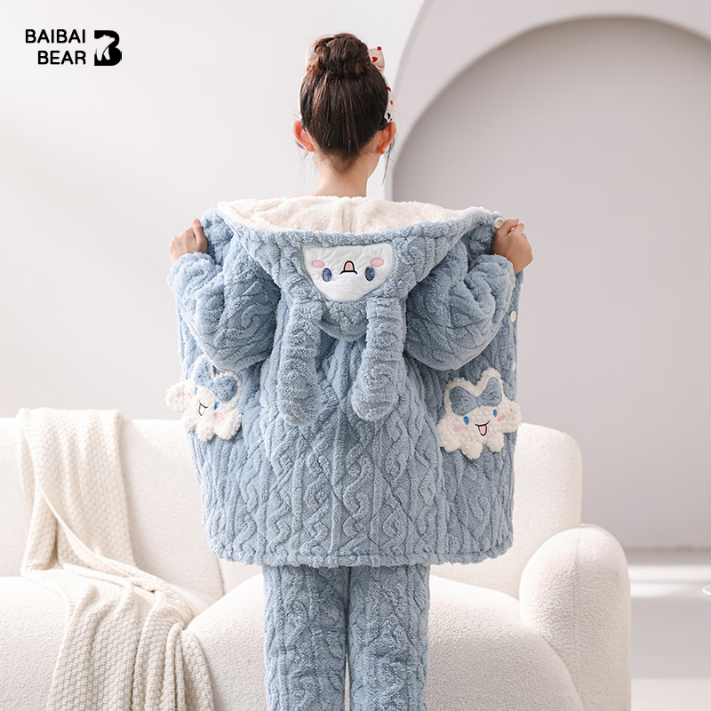 三层摆摆熊加厚冬季珊瑚绒家居服