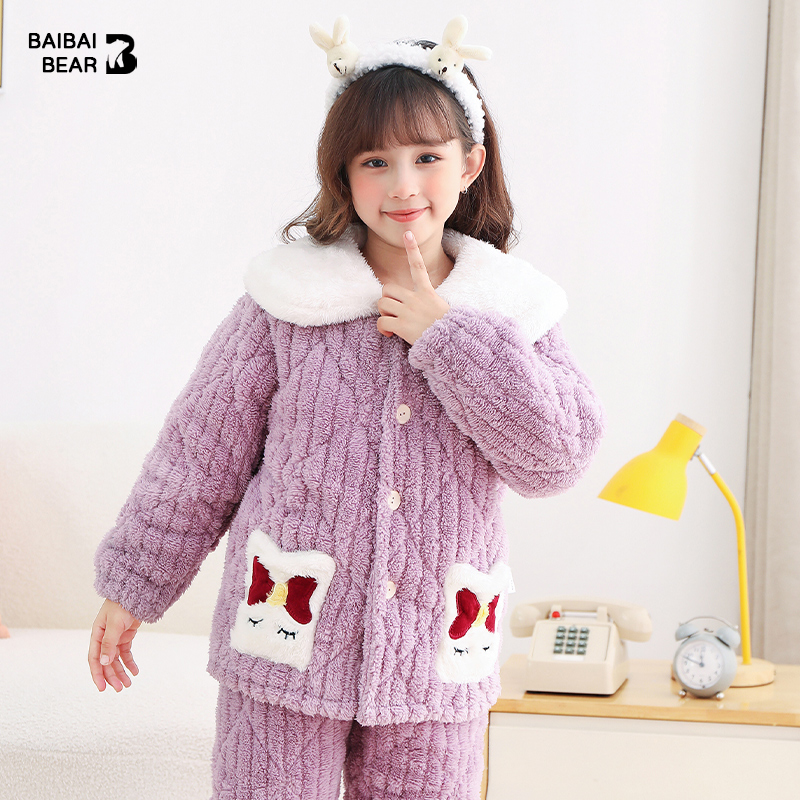 女童法兰绒睡衣冬季加厚款