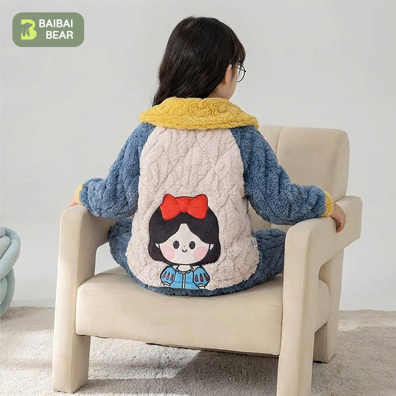 女童睡衣法兰绒女孩冬款三层夹棉儿童冬天加厚款珊瑚绒亲子家居服