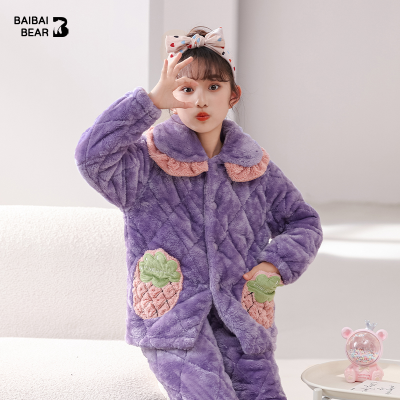 女孩加绒加厚法兰绒冬季家居服