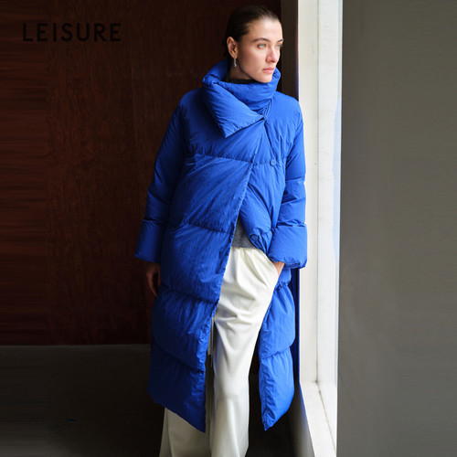 白鹅绒丽雪LEISURE2024冬季新款大翻领气质长款过膝加厚羽绒服女