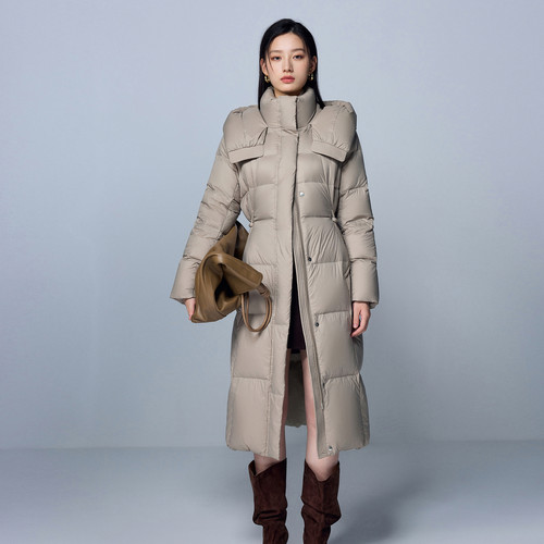 【90白鹅绒】丽雪leisure2025冬季新款连帽长款羽绒服保暖