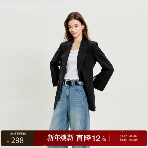 丽雪leisure2026春季新款西装领正肩长袖外套简约高智感通勤