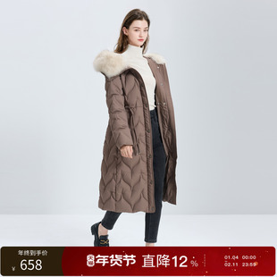 丽雪leisure2025冬季新款90白鸭绒长款羽绒服大毛领外套女