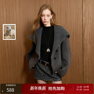 新款 丽雪leisure2025冬季 双面呢短大衣毛呢女 100绵羊毛