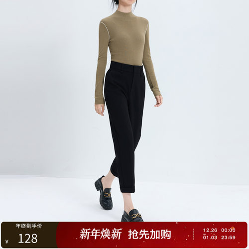 丽雪leisure2025冬季新款休闲九分裤薄绒锥形裤收腰小黑裤女