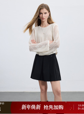 【159元任选2件】三彩丽雪leisure25秋新款百搭简约黑色半身裙高