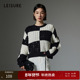 任选2件 199元 丽雪leisure25秋棋盘格叠加绞花珠片套头毛衣松