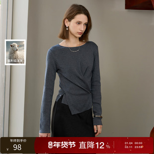 丽雪leisure2025冬季新款设计感针织衫长袖圆领套头衫上衣