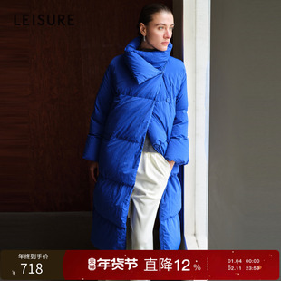 白鹅绒丽雪LEISURE2024冬季新款大翻领气质长款过膝加厚羽绒服女
