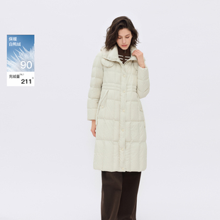 三彩丽雪leisure2026冬季新款连帽羽绒服90白鸭绒长款通勤女