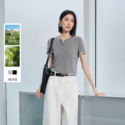 【莱赛尔】丽雪leisure2026夏季新款圆领正肩短袖T恤假两件女