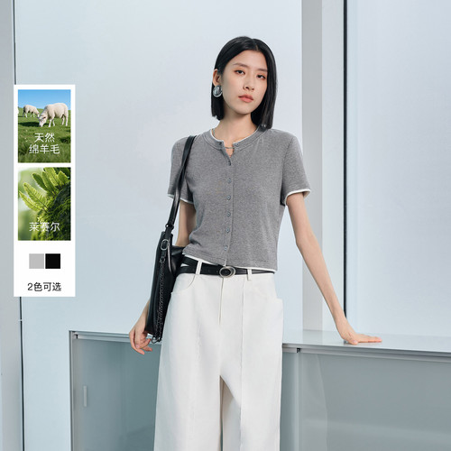 【莱赛尔】丽雪leisure2026夏季新款圆领正肩短袖T恤假两件女