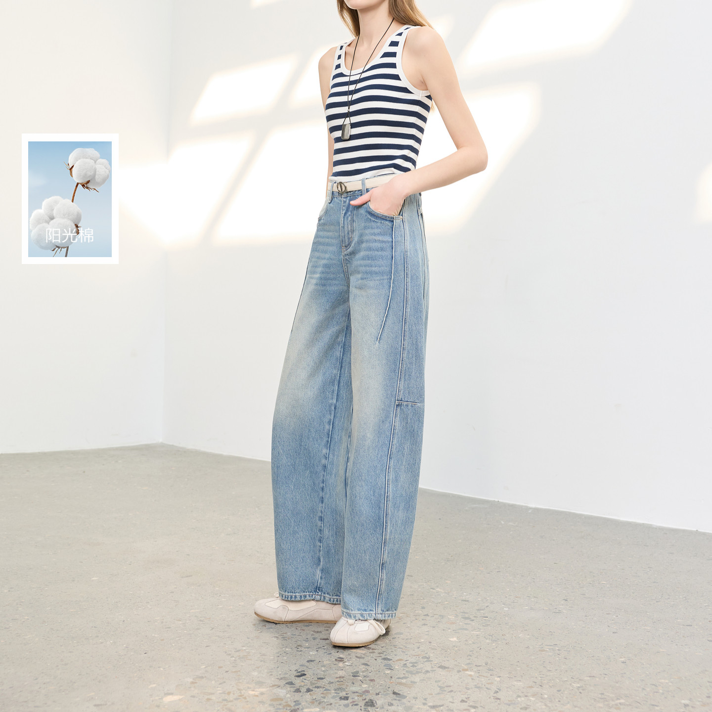 【100棉】三彩丽雪leisure2026春季新款高腰牛仔裤弯刀裤通勤女图片