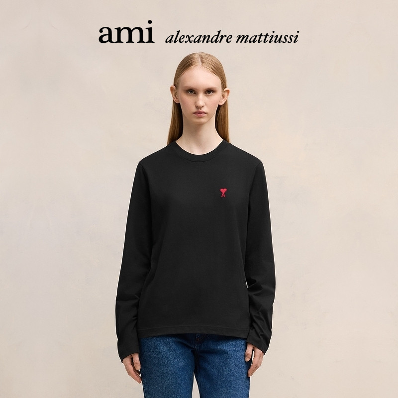 AMIPARIS红色爱心棉质长袖T恤