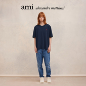 Paris男女同款 经典 款 Ami 红色爱心刺绣休闲棉质宽松圆领短袖 T恤