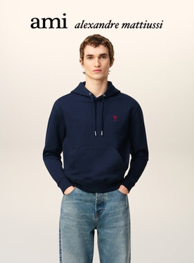 【经典爱心】Ami Paris男女同款红色ADC棉毛圈卫衣 棉质套头衫