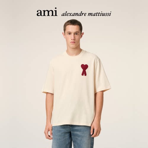 Ami Paris男女同款钩针ADC宽松T恤 钩针编织爱心休闲短袖