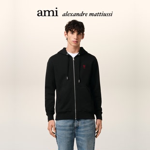 Paris男女同款 Ami 爱心 红色爱心棉质拉链合身卫衣外套 经典