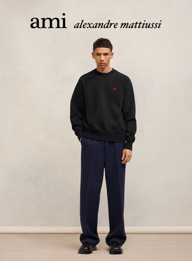 【经典爱心】Ami Paris男女同款红色爱心刺绣棉质宽松圆领卫衣