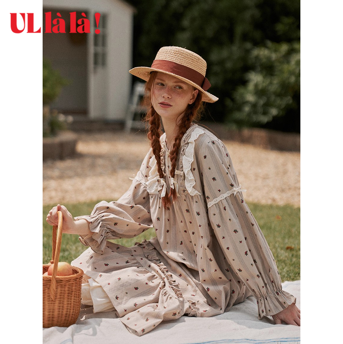 Ullala韩国进口乌拉拉睡裙女2025秋季新款复古风碎花长袖长裙纯棉