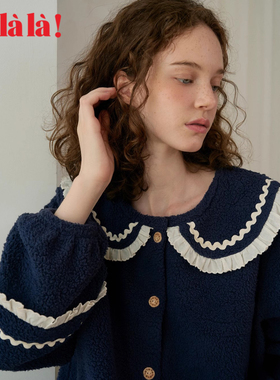 Ullala乌拉拉进口珊瑚绒娃娃领睡衣套装女秋冬保暖可外穿家居服厚