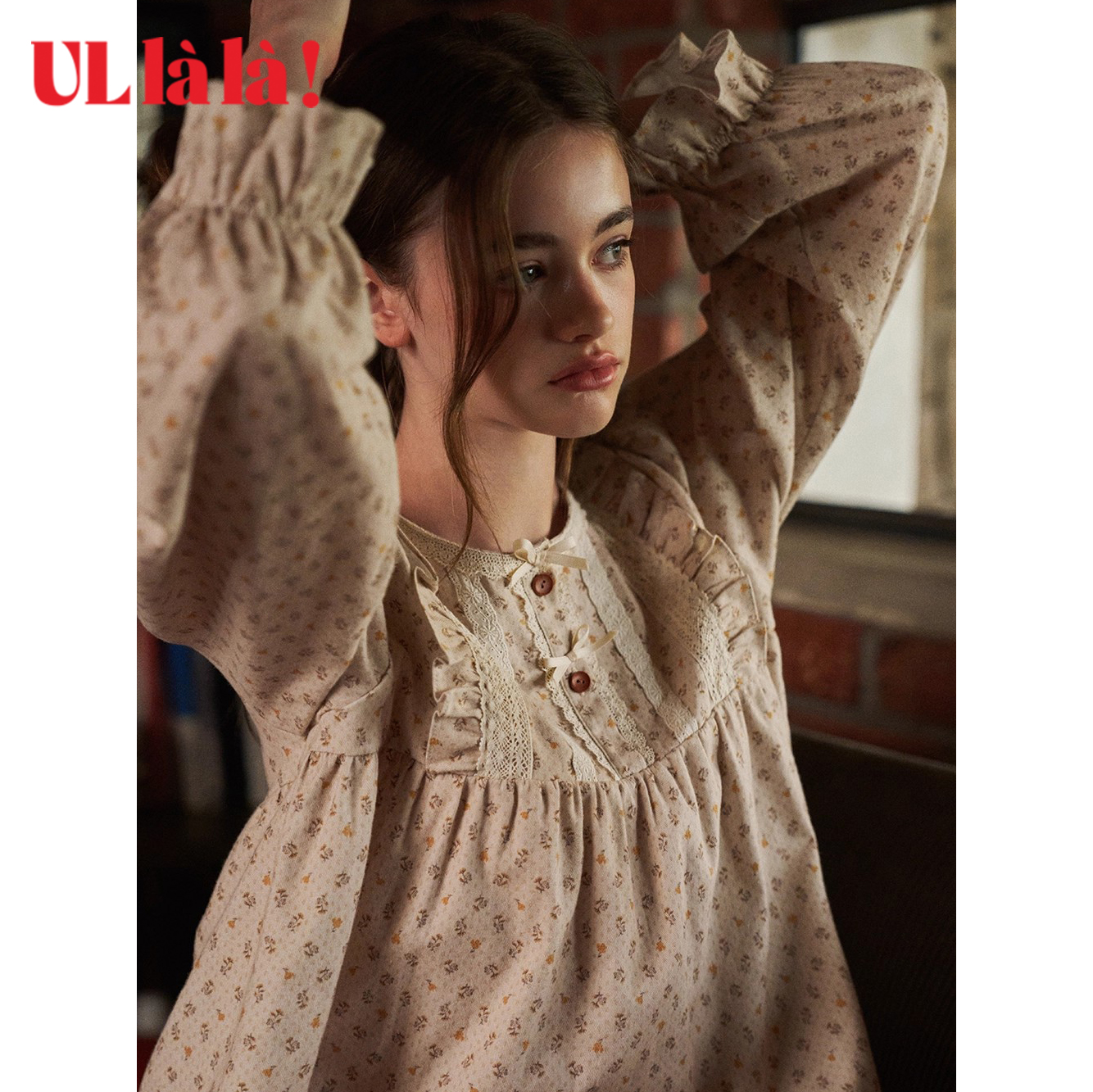 Ullala韩版甜美碎花睡衣进口上衣