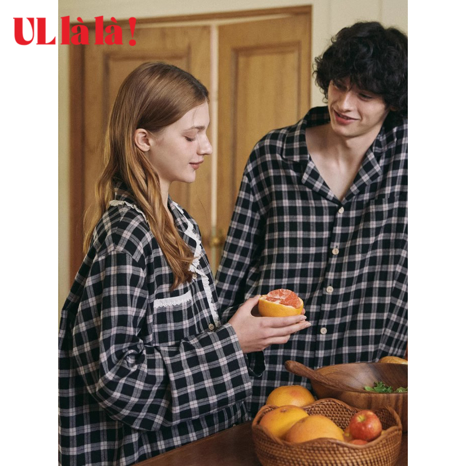 [允儿同款]ULLALA韩国乌拉拉睡衣情侣秋季长袖长裤格子套装家居服