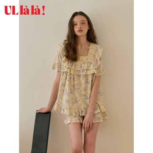 Ullala夏季碎花方领棉质睡衣套装