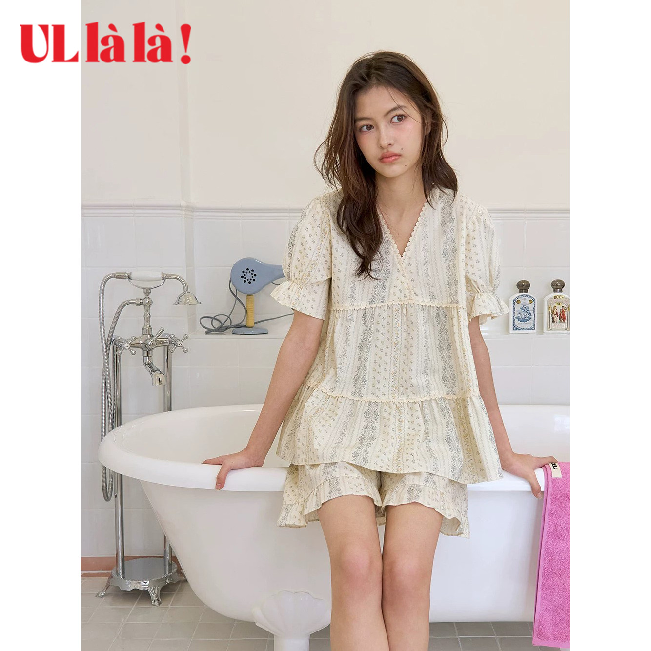 Ullala纯棉碎花女夏薄款家居套装
