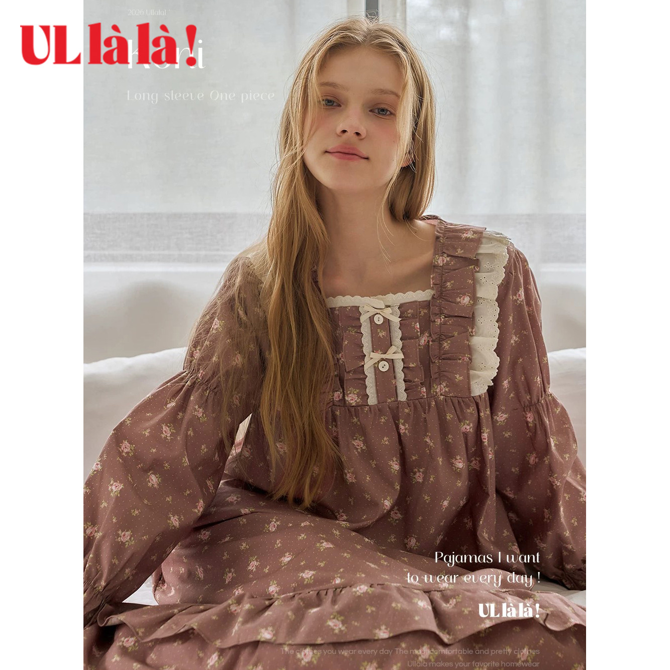 Ullala法式甜美碎花纯棉蕾丝睡裙