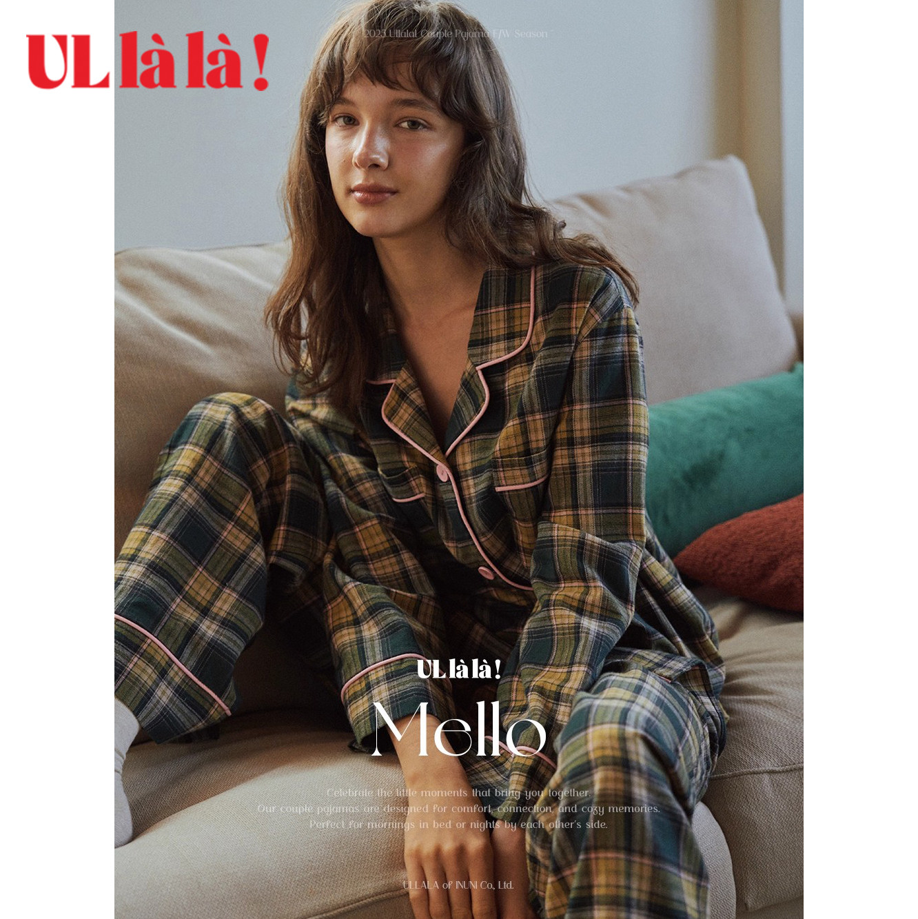 Ullala韩国乌拉拉女士秋冬纯棉长袖长裤家居服套装格子轻磨毛睡衣