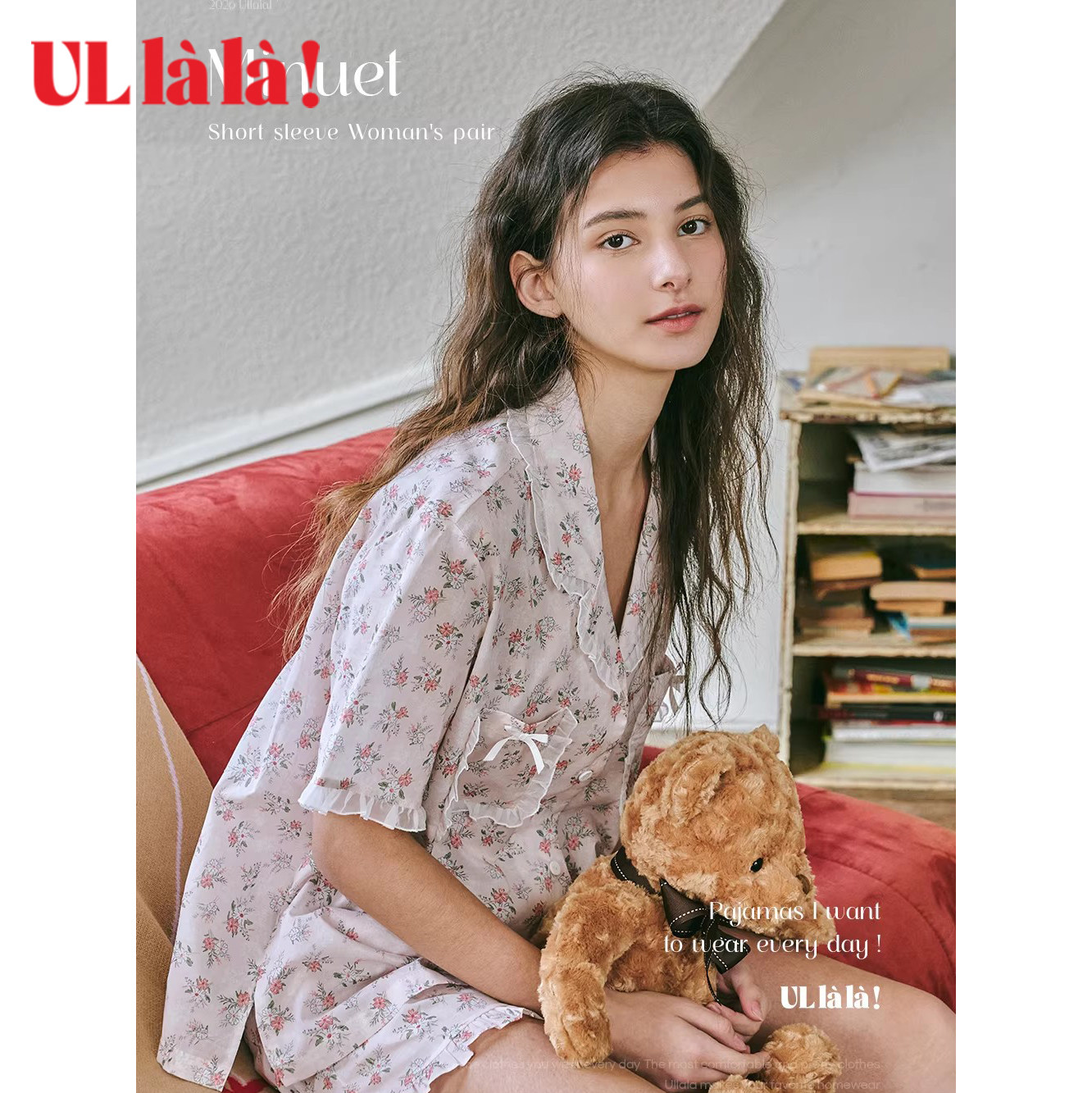 Ullala韩国乌拉拉进口甜美女纯棉睡衣夏短袖短裤家居服减龄套装薄