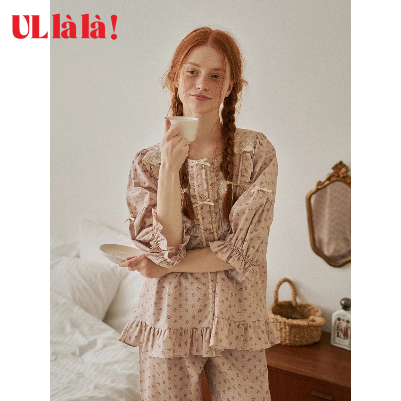 Ullala法式碎花纯棉睡衣套装