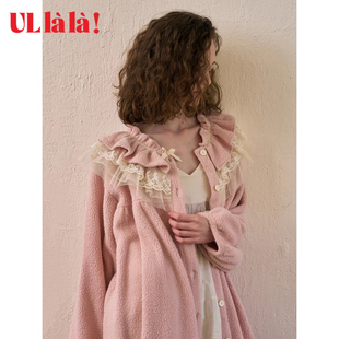 Ullala乌拉拉法式公主风睡裙女士娃娃领珊瑚绒舒适家居服秋冬长裙