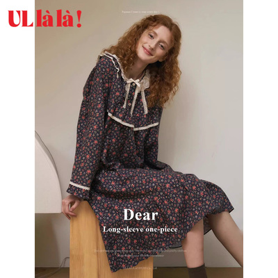 ULLALA纯棉秋冬甜美娃娃领睡裙