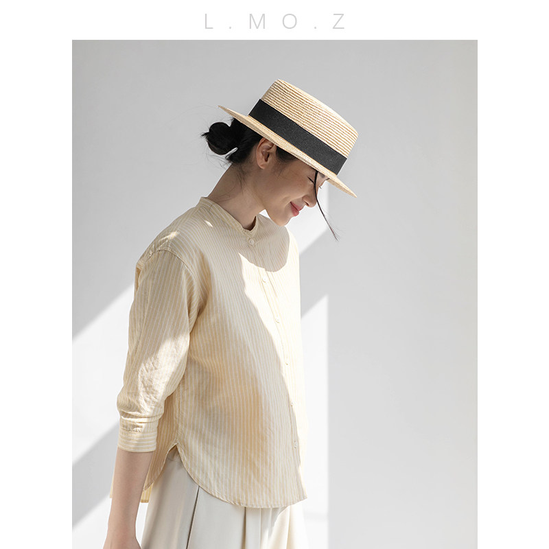 蓝墨竹L.MOZ草帽子女平顶法式2025新款夏季草编织遮阳防晒大头围