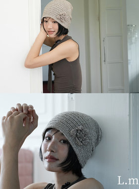 蓝墨竹LMO.Z日系风针织帽女手工钩织秋冬新款包头帽大头围显脸小