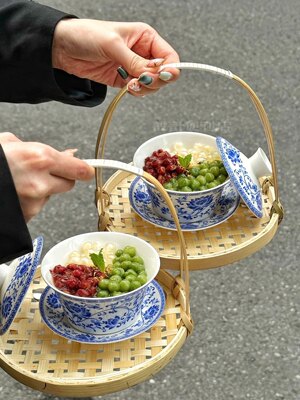复古陶瓷盖碗甜品碗青花瓷咖啡杯