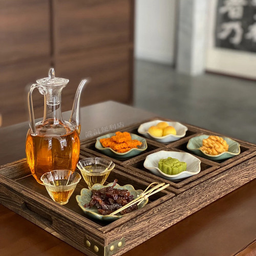 中式荷叶茶点盘耐热茶具套装