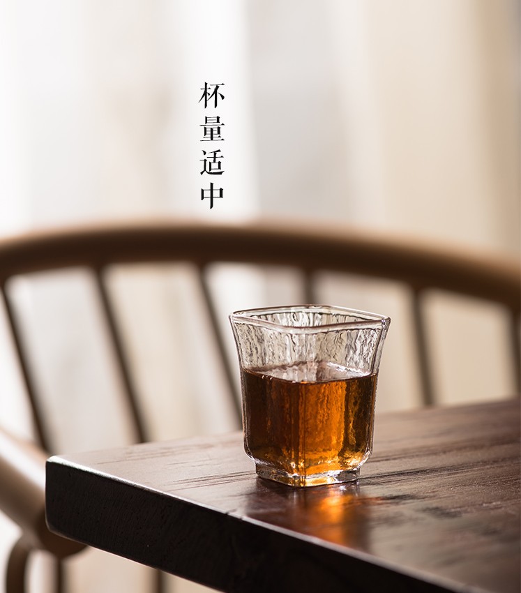 日式锤纹高款玻璃四方八角功夫茶杯品茗杯