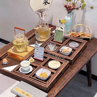 国风桐木收纳茶盘茶点盘中式围炉煮茶温茶器茶具实木茶食托盘